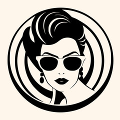 Woman in glasses, black and white drawing elegant style