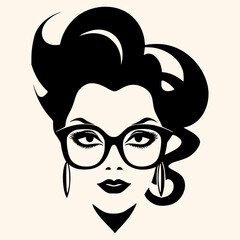 Woman in glasses, black and white drawing elegant style