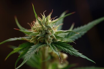 close-up of medical marijuana bud, with stems and leaves visible, created with generative ai