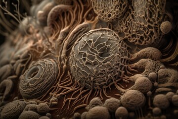 close-up of microbe, with its intricate details and textures visible, created with generative ai