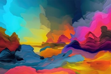 abstract and surreal landscape with vibrant colors and shapes, resembling natural phenomena, created with generative ai