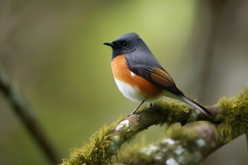Fototapeta premium redstart perching on tree branch, with head and tail feathers in full view, created with generative ai