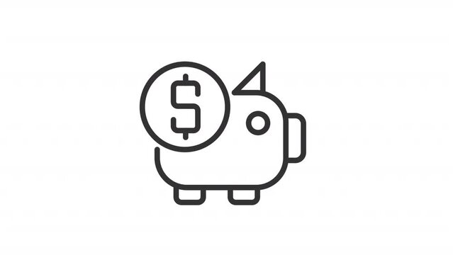 Animated self funding linear icon. Project launch. First capital. Startup company. Looped HD video with alpha channel transparency. Thin line motion graphics. Contour symbol animation