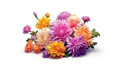 Chrysanthemum flowers isolated on white background. Beautiful blooming plants. Generative AI