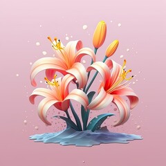 Elegant Lily blooming flower. Greeting card floral design with beautiful flower. Generative AI