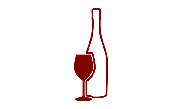 Glass and bottle of wine icon logo