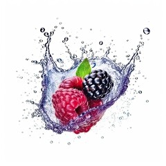 Mulberry fresh fruit in water splash isolated on white background. Generative AI