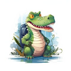 Alligator cute character illustration. Generative AI