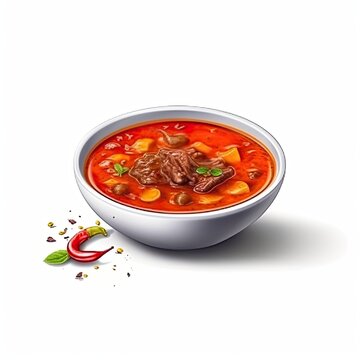Chili soup dish isolated on white background. Generative AI