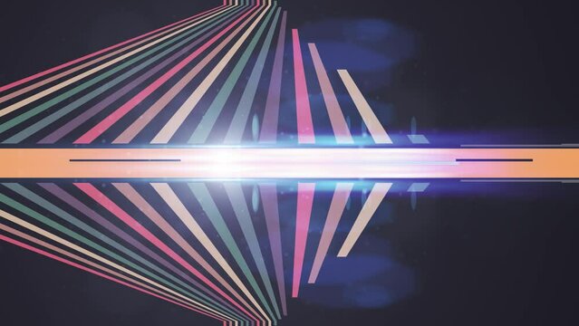 abstract shape lines animation in old retro style. Modern look vintage video background with optical flare