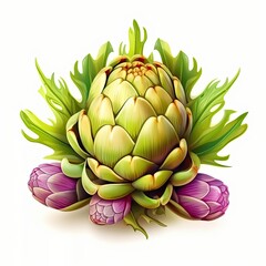Obraz premium Artichokes vegetable isolated on white background, flat illustration. Generative AI