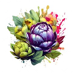Fototapeta premium Artichokes vegetable isolated on white background, flat illustration. Generative AI