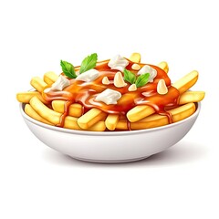 Poutine delicious food isolated on white background. Generative AI