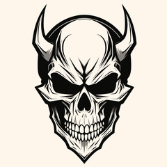 Human skull, black and white drawing elegant style