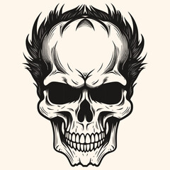 Human skull, black and white drawing elegant style