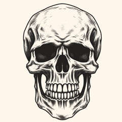 Human skull, black and white drawing elegant style