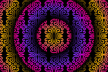 Limited edition luxurious design colourful rainbow flowers line art pattern of indonesian culture traditional  batik ethnic dayak for background wallpaper textile or fashion