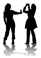 Women with a photo camera on white background