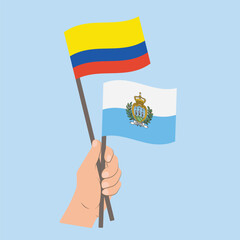 Flags of Colombia and San Marino, Hand Holding flags