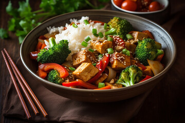Tofu and Vegetable Stir-Fry, High Protein Low Fat Recipe generative AI technology