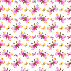 Fototapeta na wymiar Watercolor set pattern of butterfly isolated on white background. Handpaiting watercolor illustration on white background.