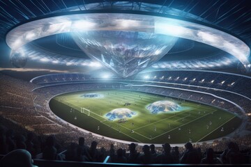 futuristic stadium, with aliens competing in futuristic sports, created with generative ai