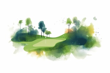 The illustration of Golf course, AI contents by Midjourney