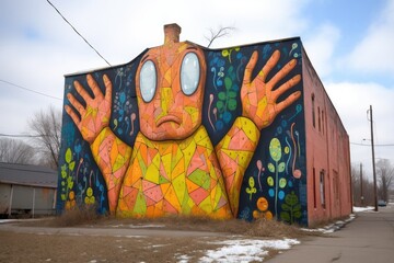 alien creature with outstretched arms, bringing warmth and comfort to its street art community, created with generative ai