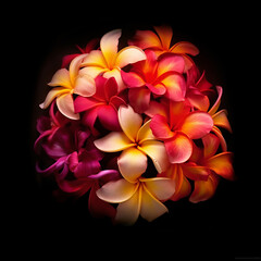 Fototapeta na wymiar colorful tropical flowers with a black background