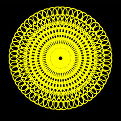 Original abstract vector pattern in the form of a golden mandala arranged in a circle on a black background