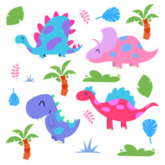 Happy cute dinosaurs children's illustration