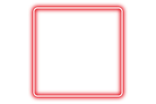 Neon red frame png. Glowing frame on transparent background.