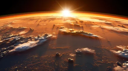 Foto op Canvas Sunrise over earth as seen from space. With stars background.  © Nhan