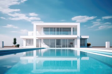 Fototapeta na wymiar Modern house with pool, Hi-tech, luxury villa, real estate, home, property, exotic garden