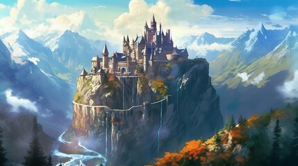 a fantasy castle with an illustration on top of it. Generative AI. - obrazy, fototapety, plakaty