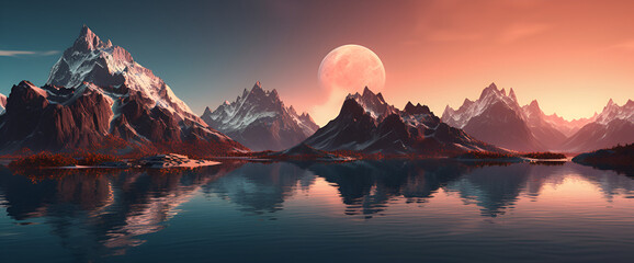 Fototapeta na wymiar a scenic image featuring rocky mountains at low sun light. Generative AI.