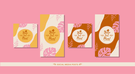 Social media posts. Template with flowers theme and retro colors. Art for background and writing texts. Vector illustration