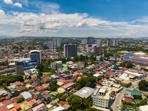 Aerilal view of Davao City with a beautiful commercial buildings. Davao, Philippines.