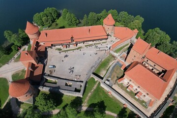 Trakai Castle in Lithuania, view from the drone