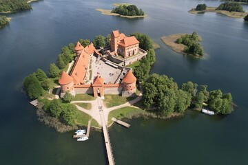 Trakai Castle in Lithuania, view from the drone
