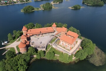 Trakai Castle in Lithuania, view from the drone