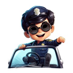 Cute boy 3D style, police patrolling and doing their duty - generative AI illustration