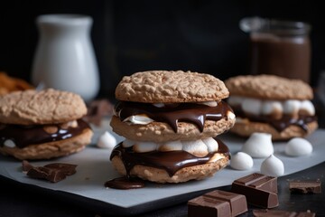 sweet and crunchy meringue cookie sandwich filled with rich chocolate ganache, created with generative ai