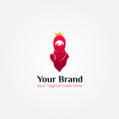 Obraz premium Beautiful Hijab Woman Logo Vector Design wearing a red gradient crown
