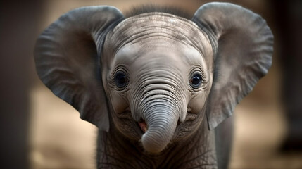 Fototapeta na wymiar Cute Elephant Baby Close Up Portrait