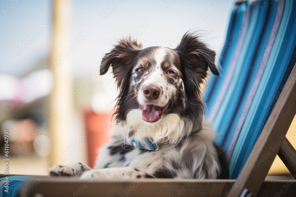 Canvas Prints portrait of happy dog, with its tongue hanging out, sitting on deckchair, created with generative ai