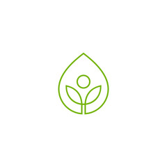 water drop people leaf logo in minimalist and simple line art style