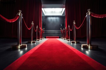 red carpet leading to captivating performance or grand opening, created with generative ai