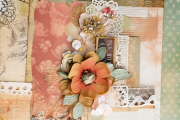 scrapbooking project featuring different fabrics and textures, created with generative ai