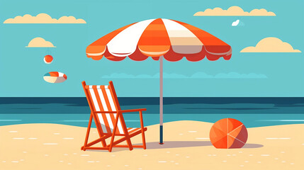 Fototapeta na wymiar Tranquil Shore, Beach Relaxation with deckchair and umbrella. Generative AI